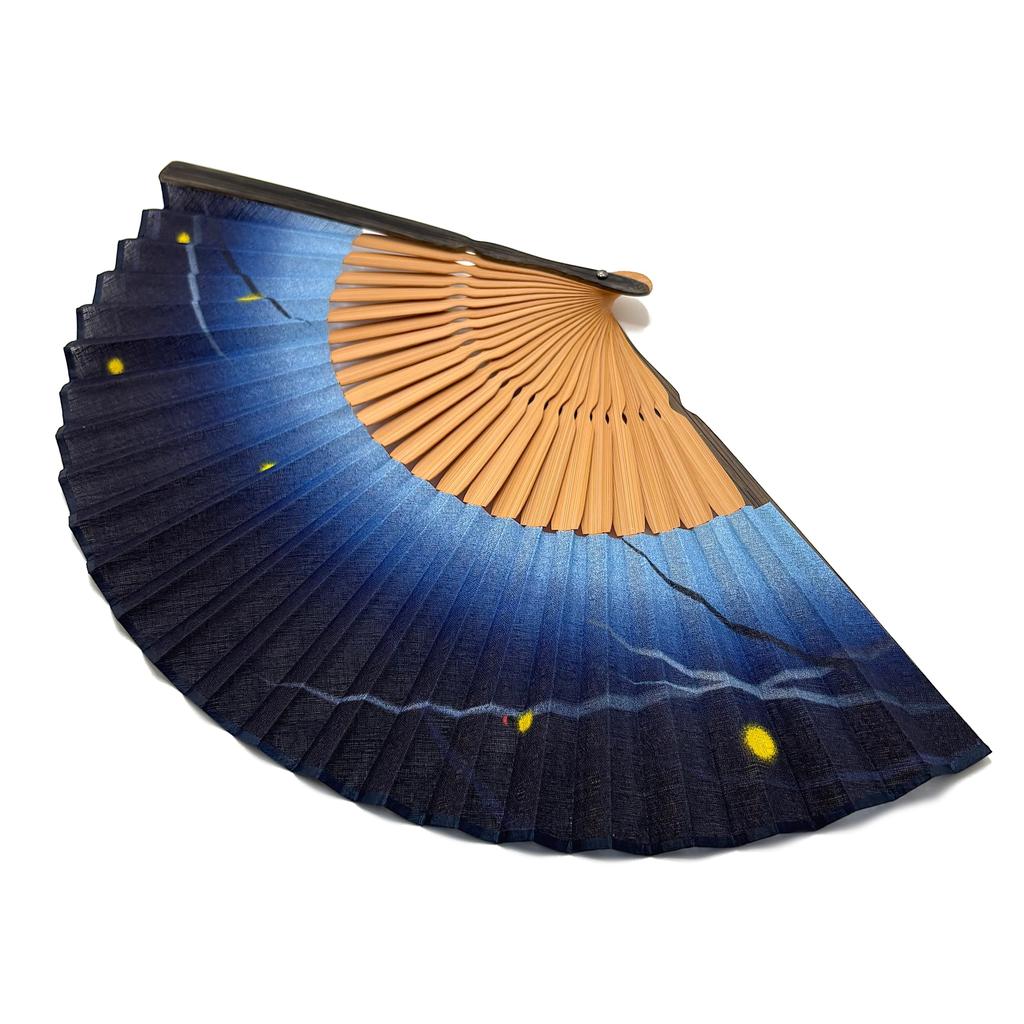 Folding Cotton Folding Firefly Navy Blue [Hanakanzashi] Men's Fan, Stylish, Business, Fan, 22cm, Design,