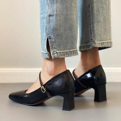 Простые туфли на высоком толстом каблуке Мэри Джейн женские коричневые тонкие туфли для работы