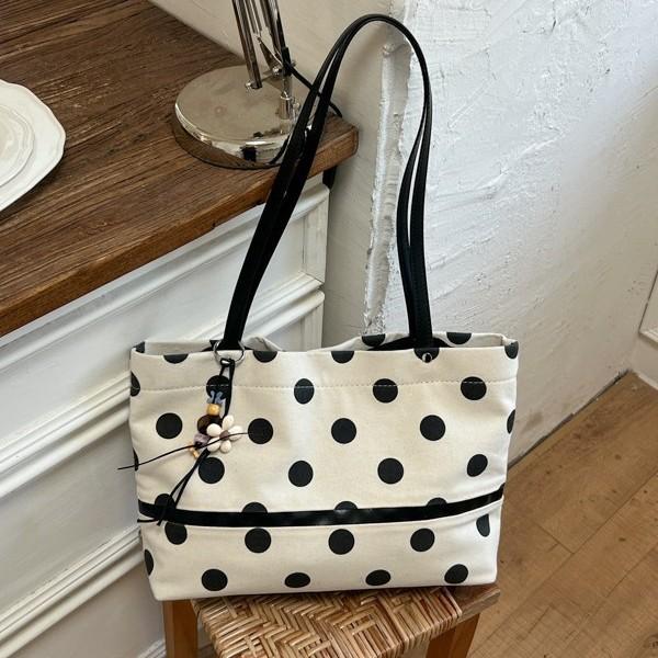 New Polka Dot Casual Shoulder Handbag Bag Commuter Messenger Pillow Bag Canvas Baguette Bag Women