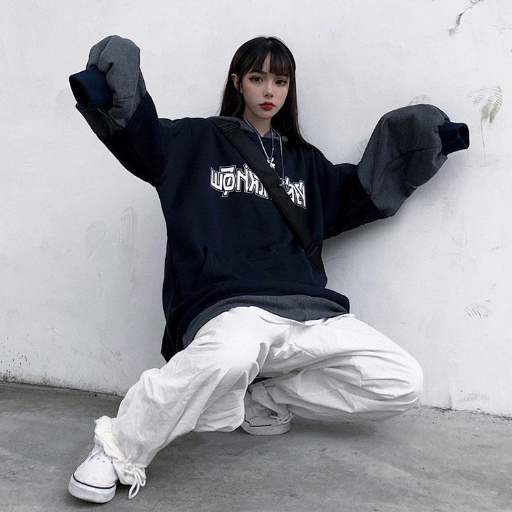 M ~ 4XL Y2K Топ женские толстовки с принтом готические темные толстовки свободный искусственный свитер из двух частей женский осенне-зимний плюс бархатная толстая куртка с капюшоном