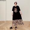 MODIQUE Summer Plus Size New Women Loose Bear Printding Floral Pleated Patchwork Long Dresses Female Casual Short Sleeve O-Neck Dresses