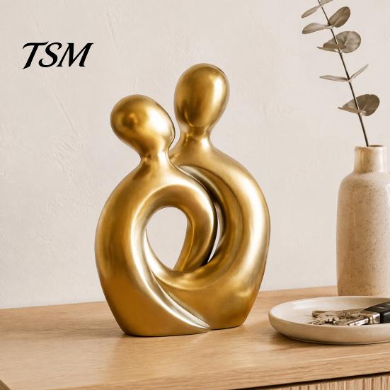 Creative Home Accents for Entrance Hall Abstract Couple Statue, Gold Resin Figurine Decor, Modern Table Meaningful Gift Valentine Day Centerpiece