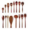 YFJY Деревянная длинная ручка для приготовления пищи: Кофейная ложка, арбузная ложка, суповая ложка, вилка, дуршлаг