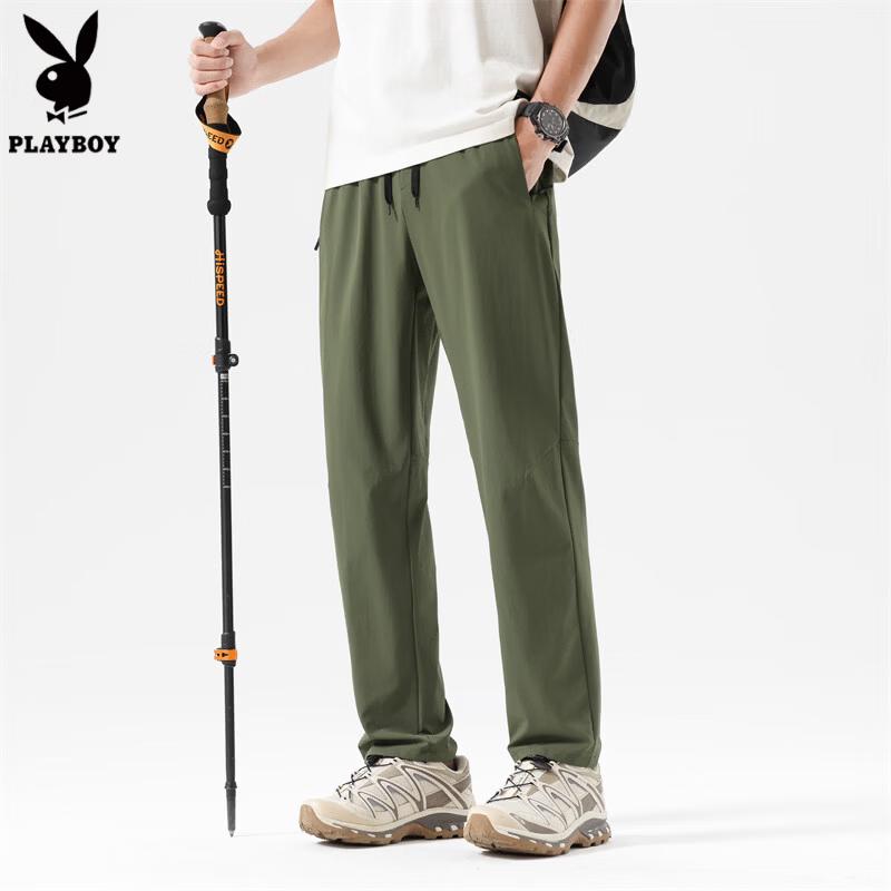 Playboy Men's Summer Lightweight Cool-Feel Breathable Straight-Leg Casual Pants