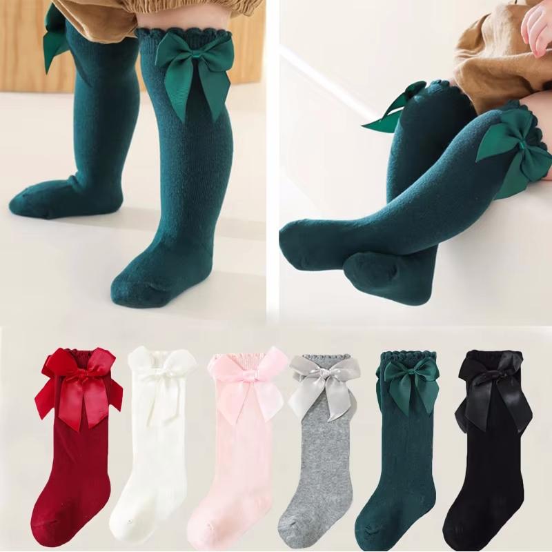 3 пары/комплект детские носки для девочек с бантиками до колена элегантные детские носки принцессы для девочек детские длинные носки осень-весна