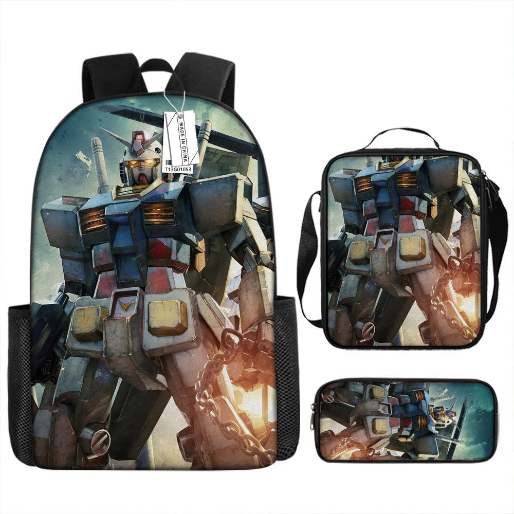 Школьный рюкзак Gundam Mecha для мальчиков и учеников начальной школы, сверхлегкий рюкзак с защитой от ударов, детский рюкзак в стиле анимации, набор из трех предметов.