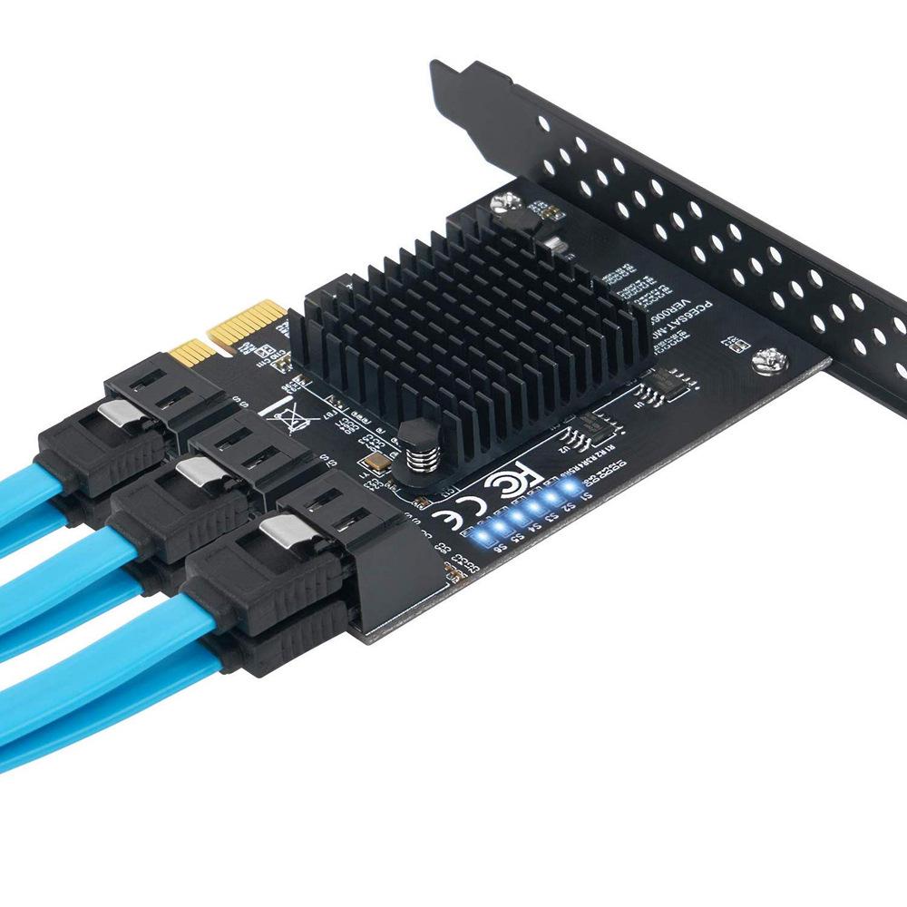 Карта расширения PCI-E на SATA 3.0, 4-портовый/6-портовый адаптер 6 Гбит/с для IPFS и Chia с чипом 88SE9215.