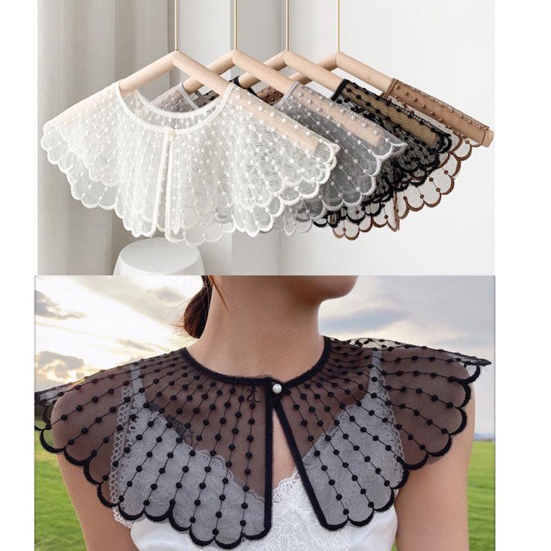Shawl Decorative Large Collar Lace Cape Hollow Lace Fake Collar Versatile Decorative Silk Scarf Collar Shawl Neck Protection