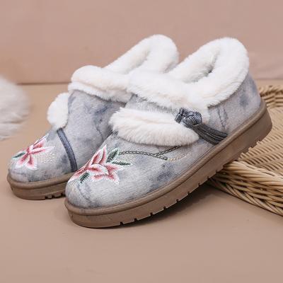 Зимние теплые мокасины для женщин, мокасины на платформе с подкладкой из искусственного меха, женские удобные вышитые нескользящие прогулочные туфли для дома и улицы