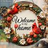 2D Flat Classic Cardinal Wooden Christmas Sign, Charming Decorative Plaque with Wreath Pattern, Ideal for Front Door, Home, Office Decor