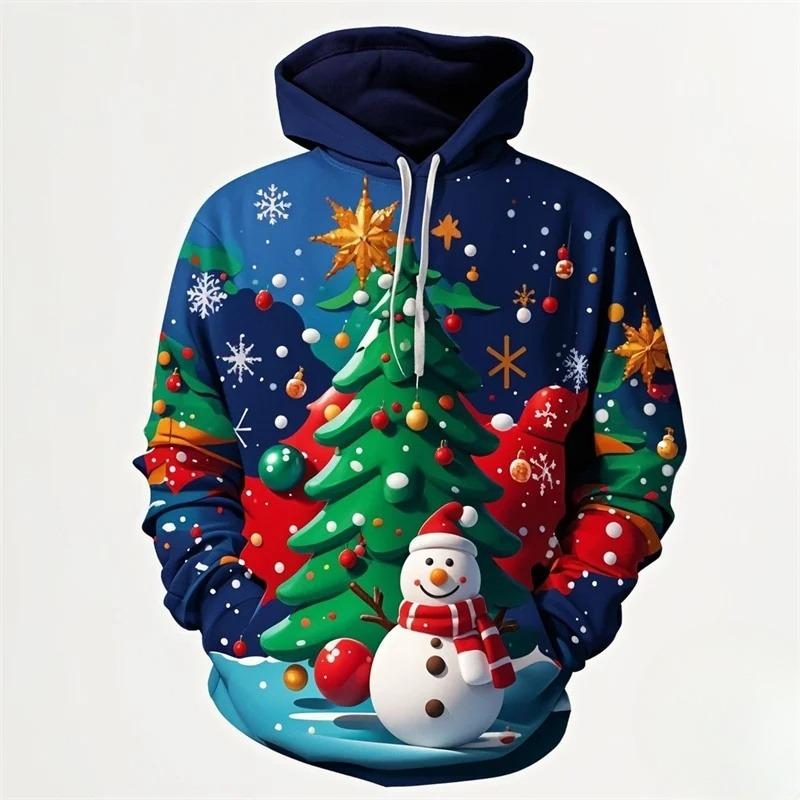 Fashionable 3D Printed Merry Christmas Hoodie With Christmas Snowflake Pattern Hooded Sweatshirt Christmas Decoration Top