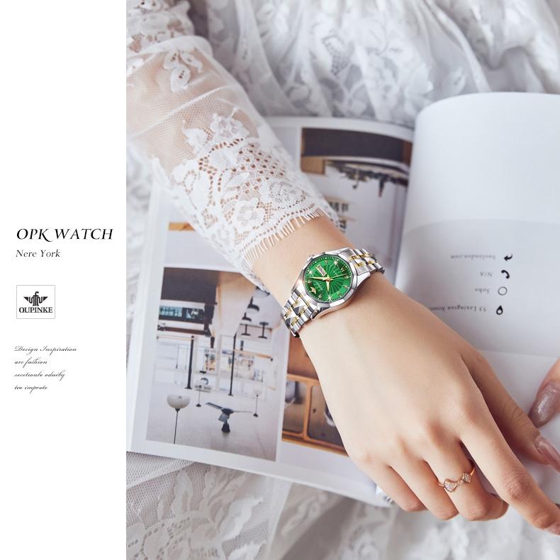 OUPINKE Часы из вольфрамовой стали с бриллиантами, водонепроницаемые автоматические механические часы, женские часы