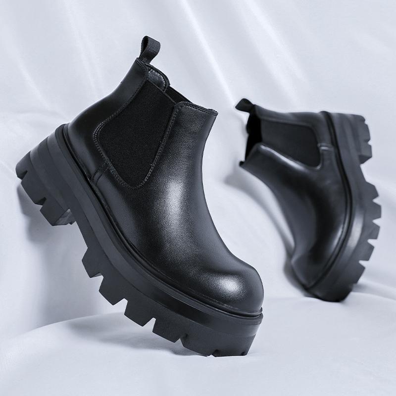 Толстые подошвы, изготовленные вручную, простые ботинки, повседневная кожаная мужская обувь, модные брендовые мужские ботинки челси, винтажные зимние теплые меховые ботильоны