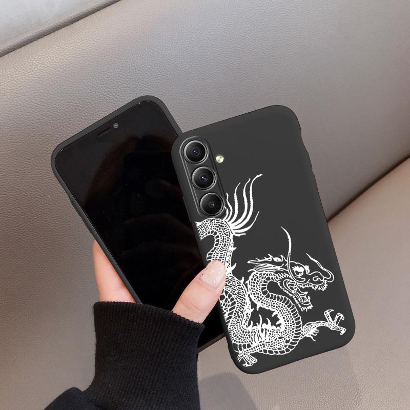 Мягкий силиконовый черный чехол с рисунком Line Chinese Loong для Xiaomi Redmi Note 13 Pro Samsung A55 A35 M35 S24 iPhone Camera Защитный противоударный чехол