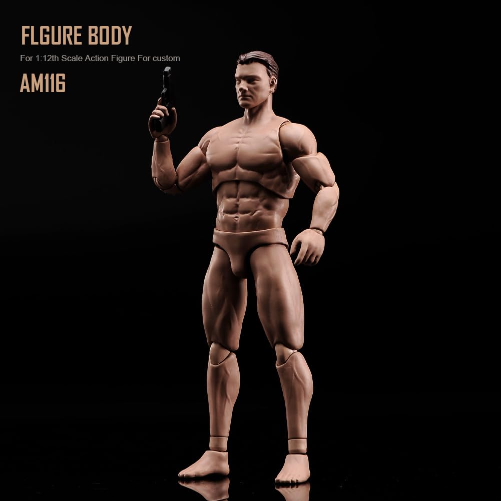 Scale Action Figure 6 Inch Male Body Model Muscle Male Body Model Muscle Flexible Miniature Action Figure Body Doll Collection 1/12