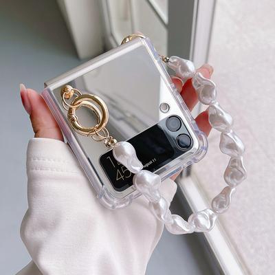 Diy портативный нерегулярный жемчужный цепочка на руку зеркало для макияжа противоударный чехол для телефона для Samsung Galaxy Z Flip 3 5g чехол