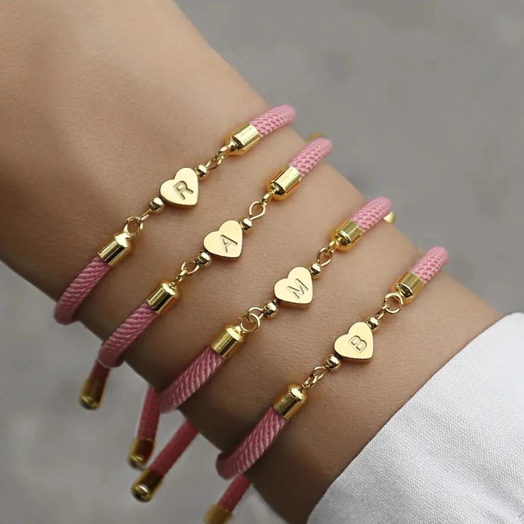 1pc New Classic A-Z Heart Initial Letter Bracelet Women Simpel Adjustable Colorful Rope Bracelet For Women Jewelry Gift
