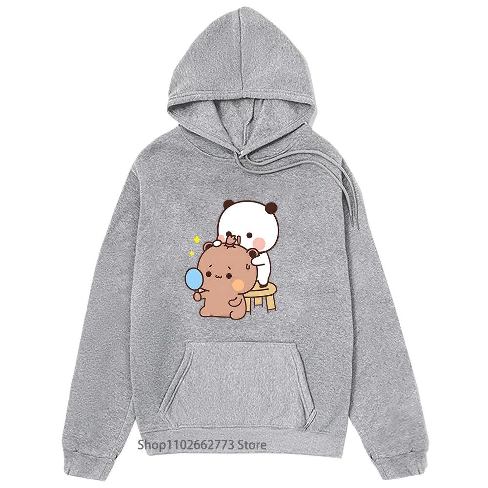 Толстовка с принтом Kawaii для девочек, свитшот с принтом Bubu Dudu, одежда с рисунком панды и медведя, одежда унисекс для женщин, одежда Y2k, весенняя одежда