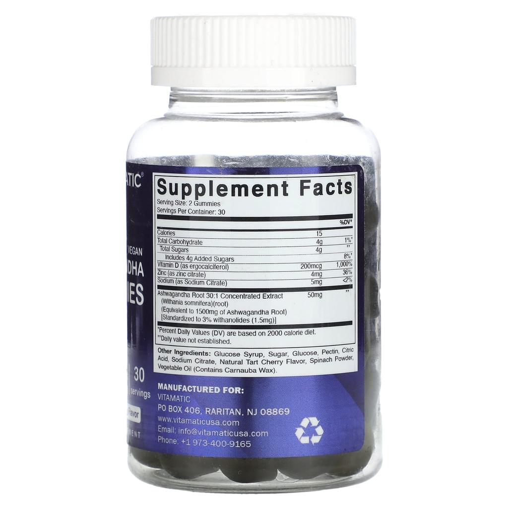 Vegan Ashwagandha, Natural Tart Cherry, 1,500Mg, 60 Gummies (750Mg Per Gummi)
