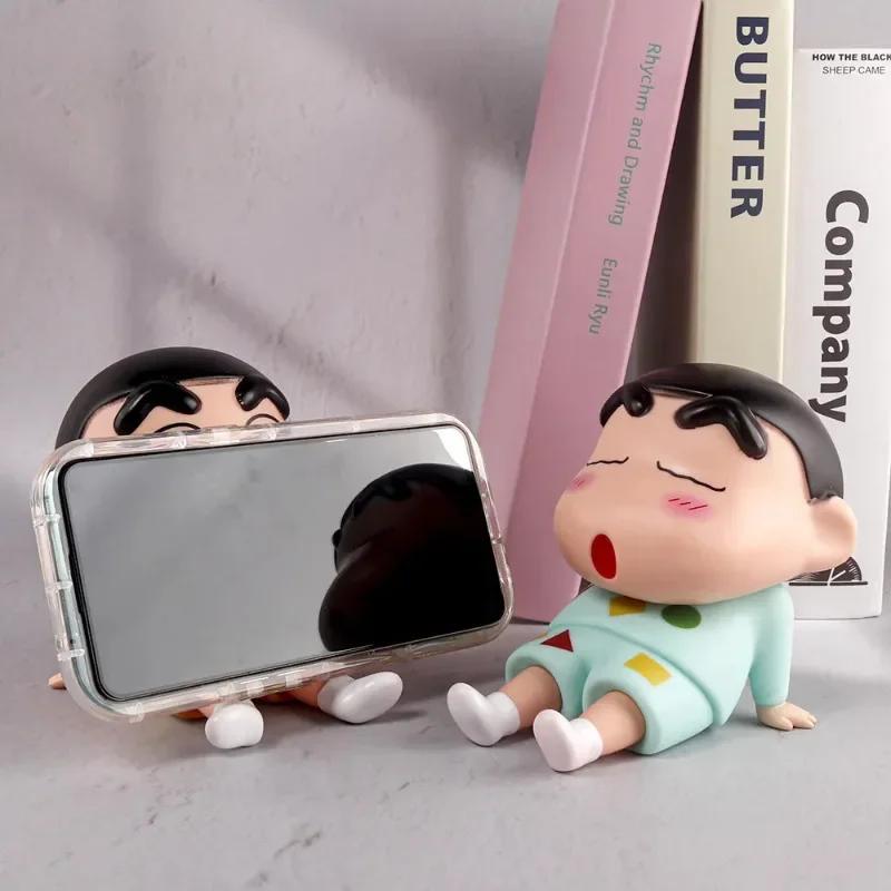 Crayon Shin-Chan Figures Phone Holder Kawaii Anime Desktop Ornaments Cartoon Watching Tv Phone Support Cute Doll Decorations