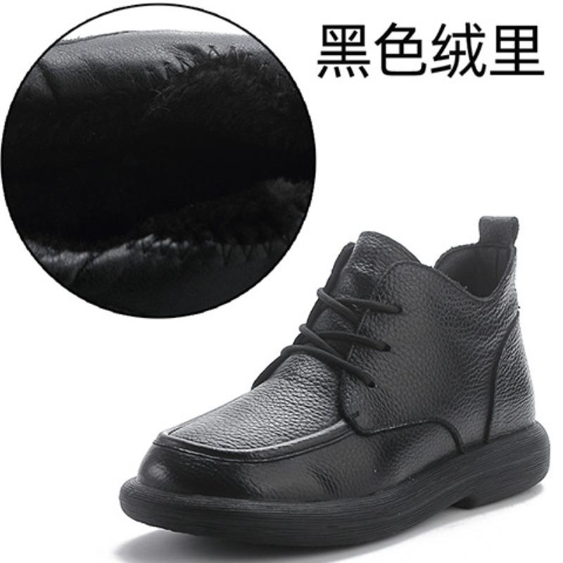First layer cowhide winter muffin platform short boots retro boots mother shoes rubber sole velvet warm fashion