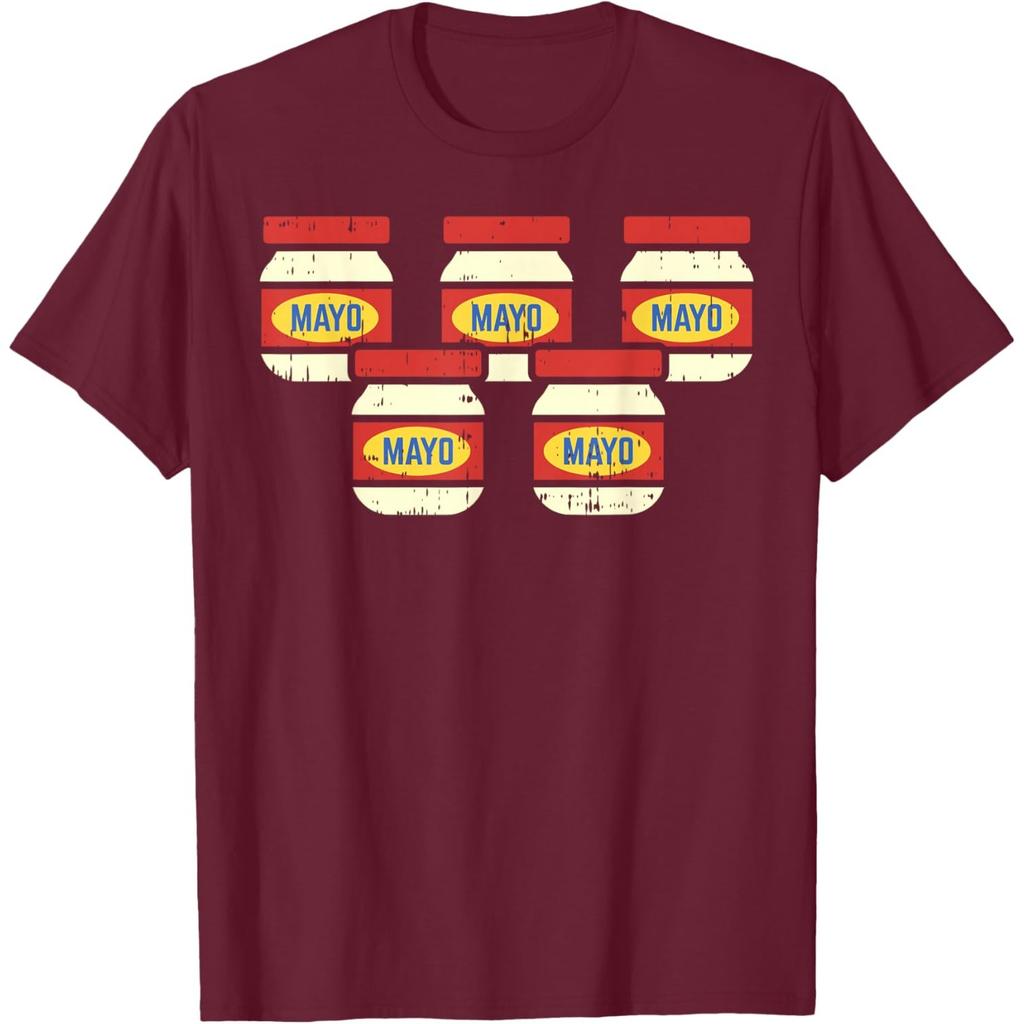 Funny Mayo Jar Five Pack Distressed Graphic Tee Retro Foodie T-Shirt Casual Cotton