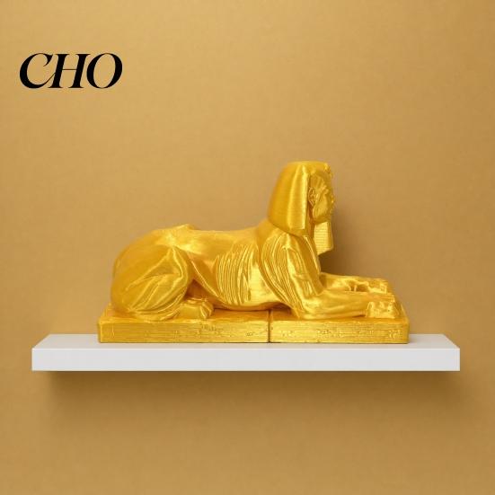 Golden Sphinx Decor Egyptian Collectible Figurine, 3D Printed Mini Statue, Vintage Egypt Souvenir Ornament for Home Desktop Decoration Luxury