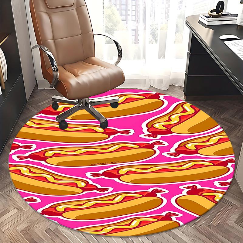 Hot Dog Pattern,Pink Background Chair mat Round Rug Office carpet, Non slip, Suitable for Living Rooms, Bedrooms Decor.1205608a