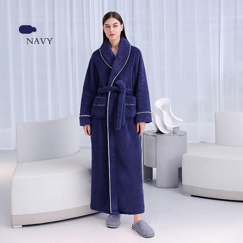 Халат для отдыха Простой утолщенный и удлиненный банный халат из хлопка и фланели «Шу» для пар, увеличенный размер, удобный и элегантный плюшевый банный халат