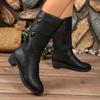 Новые Зимние Элегантные Модные Массивные Полусапоги с Круглым Носком Сексуальные Удобные На Молнии сбоку Модные Женские Рыцарские Сапоги