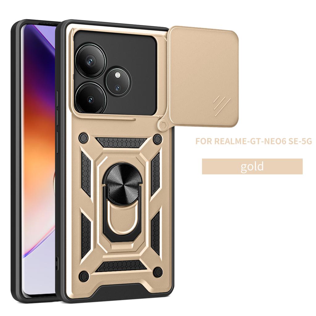 Чехол для Realme GT 6 Чехол-обложка для Realme GT 6T Чехол для Realme GT Neo 6 se Магнитное кольцо-держатель Бронированный чехол для телефона Защитная задняя крышка со шторкой для камеры