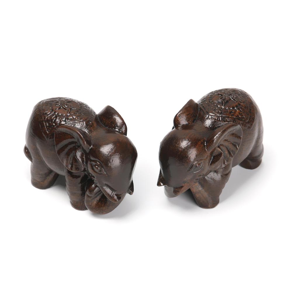 1/2 PCS Carved Home Decor Fairy Garden Animal Figurines Miniature Craft Elephant Statue Natural Wood
