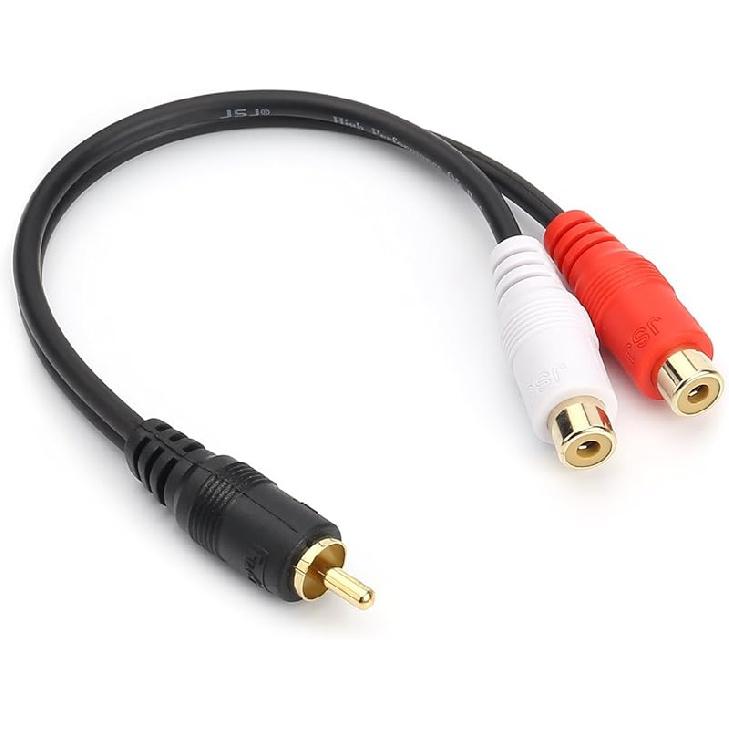 JSJ RCA (M) to 2 RCA (F) Stereo Audio Y Adapter Subwoofer Cable (24k Gold Plated) 1 Male to 2 Female Y Splitter Connectors Extension Cord