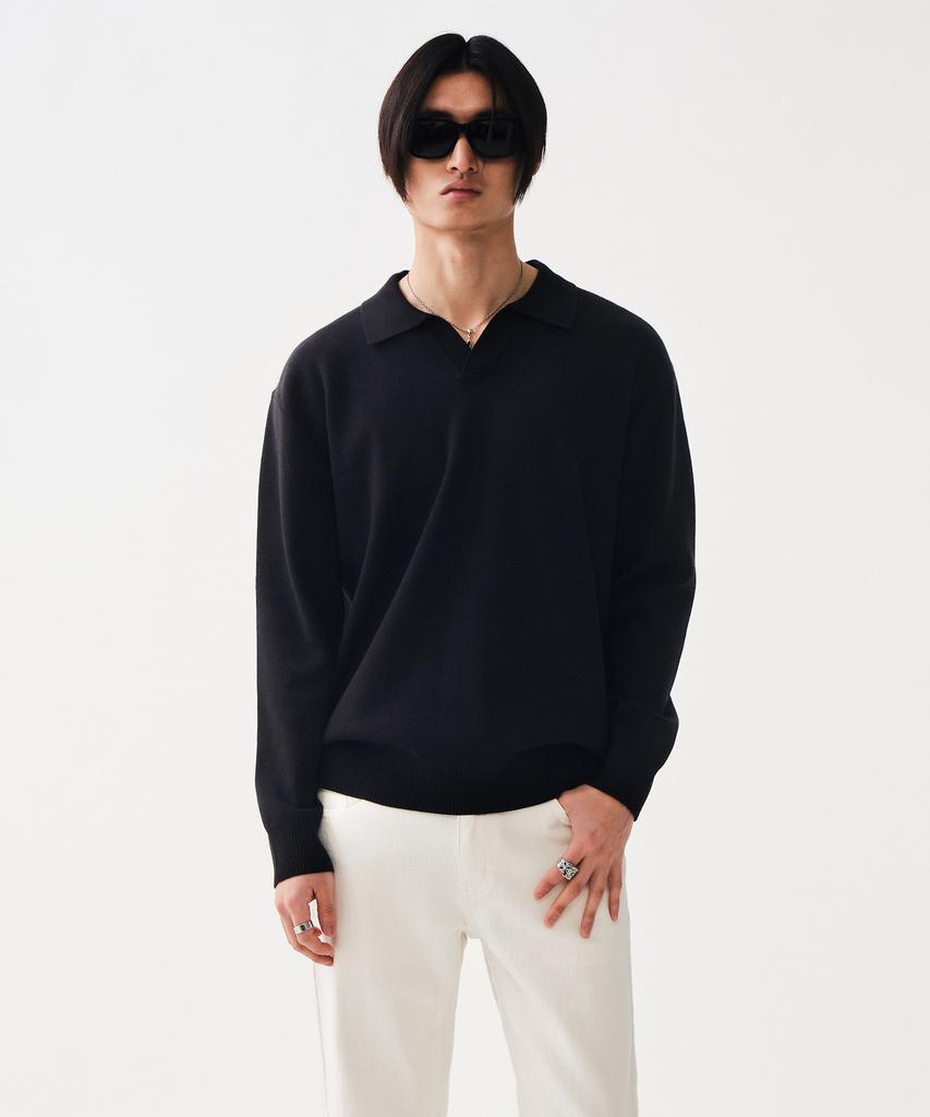 STCO Open Collar Solid Knit Black (Oversized)_Sktua02Osb