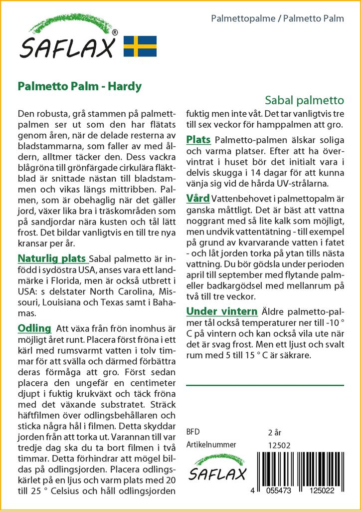 SAFLAX Пальметто Пальма - 8 семян - С горшечным субстратом для лучшего выращивания - Пальметто Сабаль