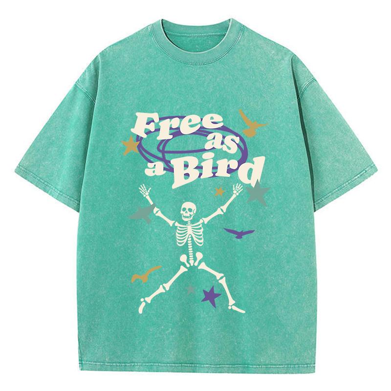 Женские стираные футболки Free As Bird Skeleton Man Printed Tee Shirts Удобные хлопковые футболки больших размеров Одежда