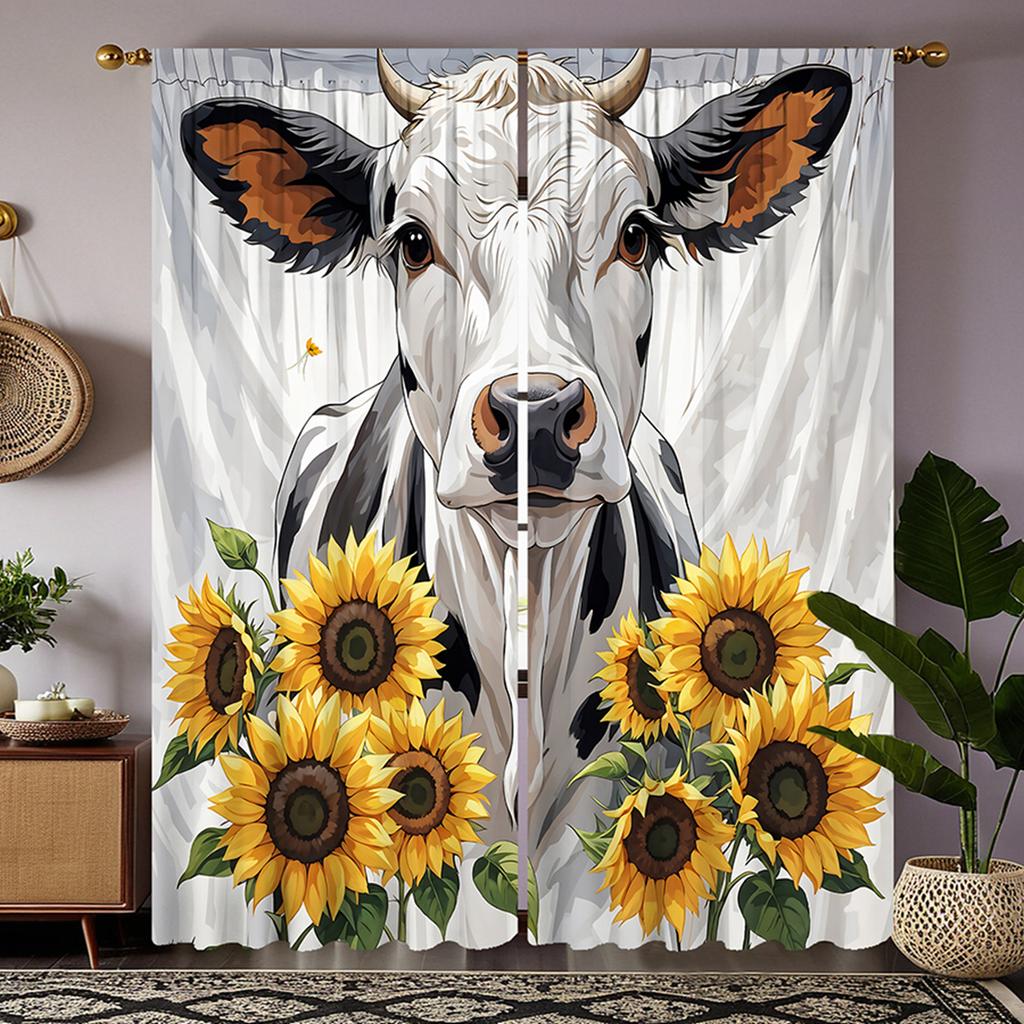 2 шт. HD подсолнечника в коровьей декоративной занавеске белый галстук цифровая печать занавеска украшение дома стиль украшение гостиная