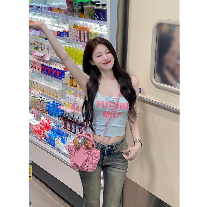 Новинка лета, укороченный топ Sweet and Hot для девочек, женский внутренний жилет, тонкий короткий детский синий топ