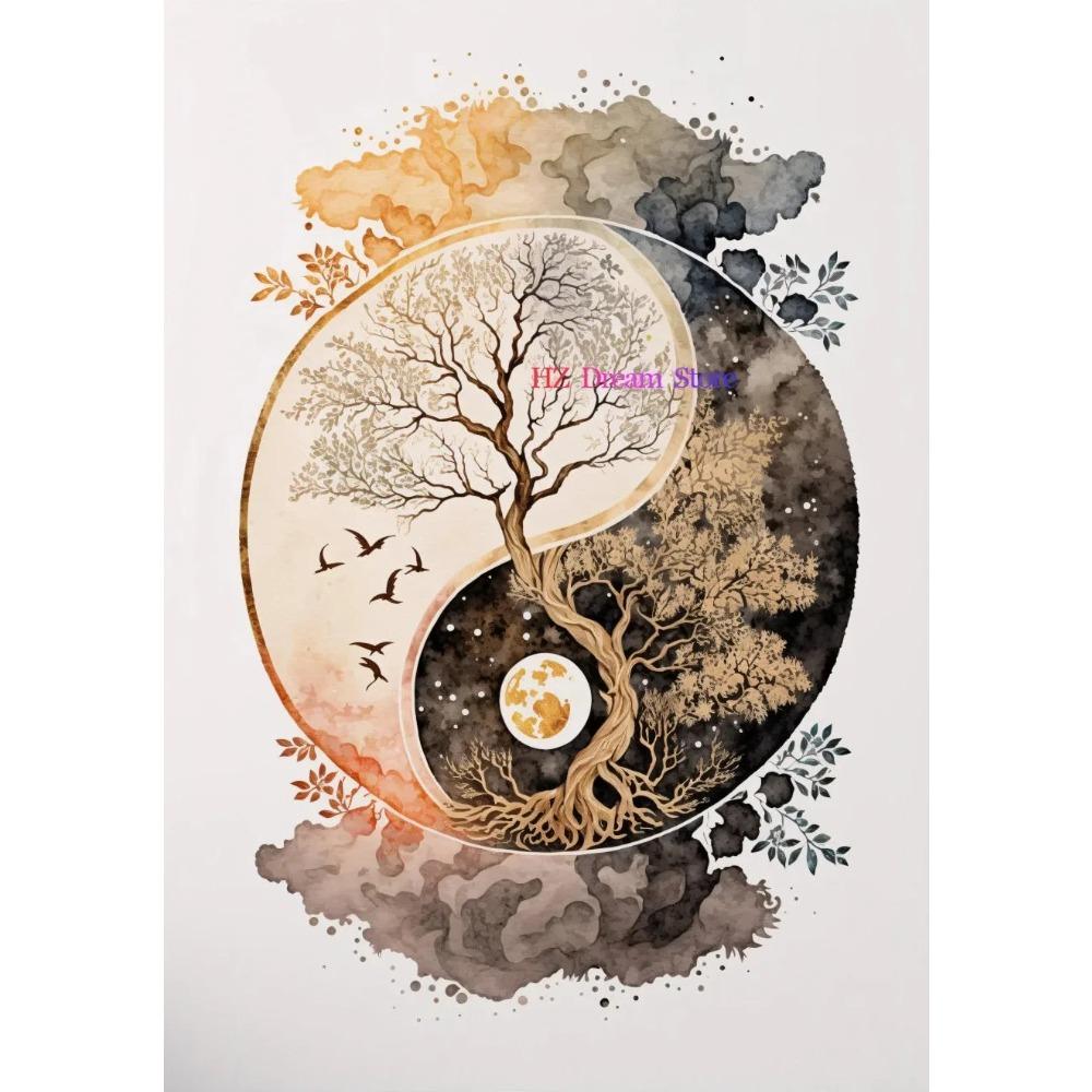 Zen Yoga Meditation Spiritual Vintage Wall Art Poster Print Canvas Painting for Room Home Decor Tree of Life Buddha Lotus Flower