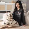 Women Pajamas Long-Sleeved Silk Cartoon Students Homewear Two Sets Round Neck Tops and Trousers Sleepwear Loungewear