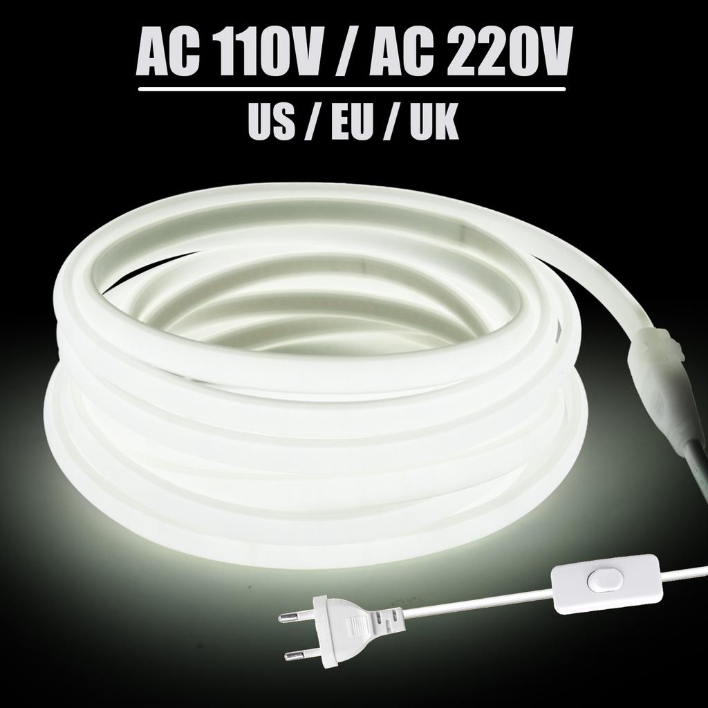 AC 110V 220V COB LED Strip Waterproof EU UK US Kit 3000K 4000K 6000K Garden Home Decor High Bright Flexible Ribbon Neon Light