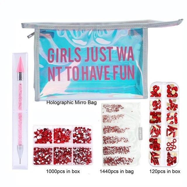 Набор нефиксирующих страз/хрустальное стекло, стразы для горячей фиксации в зеркальной сумке из фольги, маникюрная ручка, аксессуары для дизайна ногтей со стразами