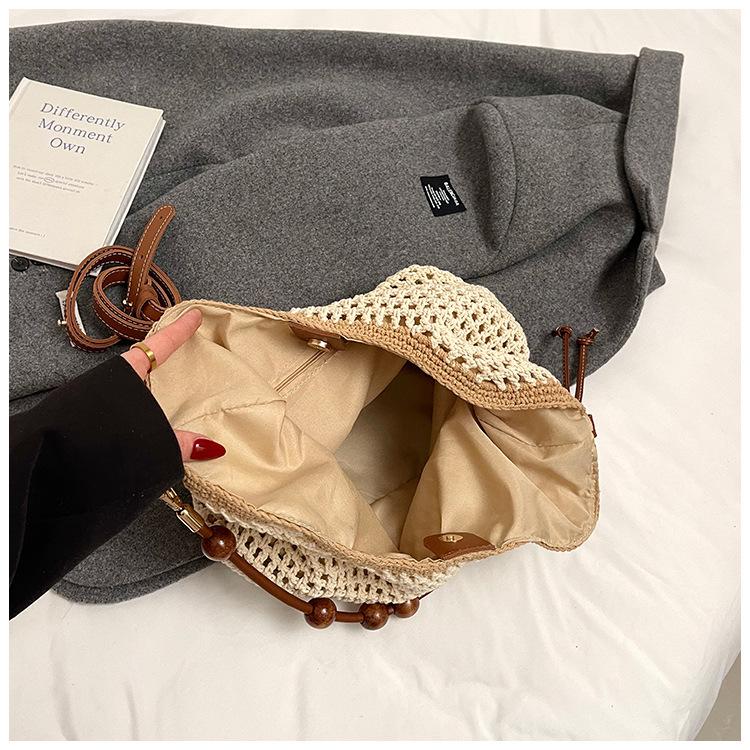 Праздничная плетеная сумка, женская летняя новая модная ажурная вязаная сумка через плечо, большая вместительная сумка для поездок на работу