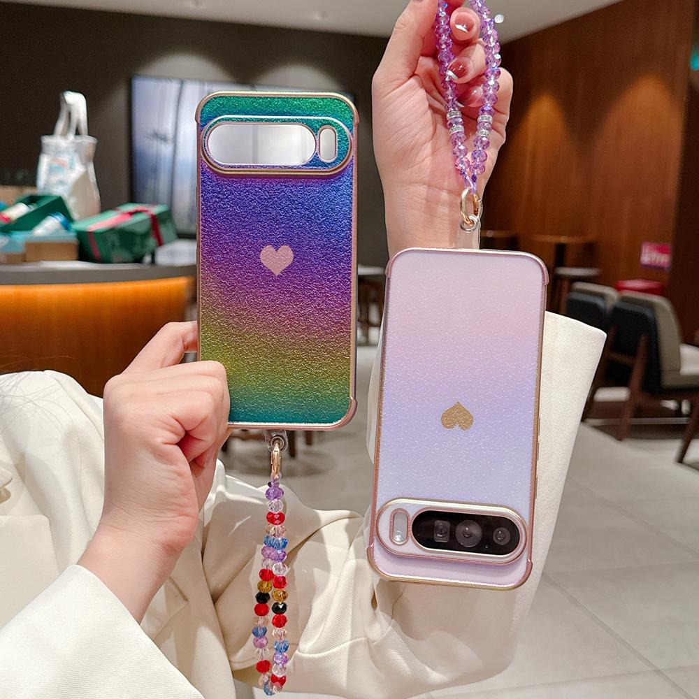 KEYSION Градиентный красочный чехол для телефона для Google Pixel 10 Pro XL 9 Pro 9A 8A Мягкая ТПУ противоударная задняя крышка с хрустальным браслетом