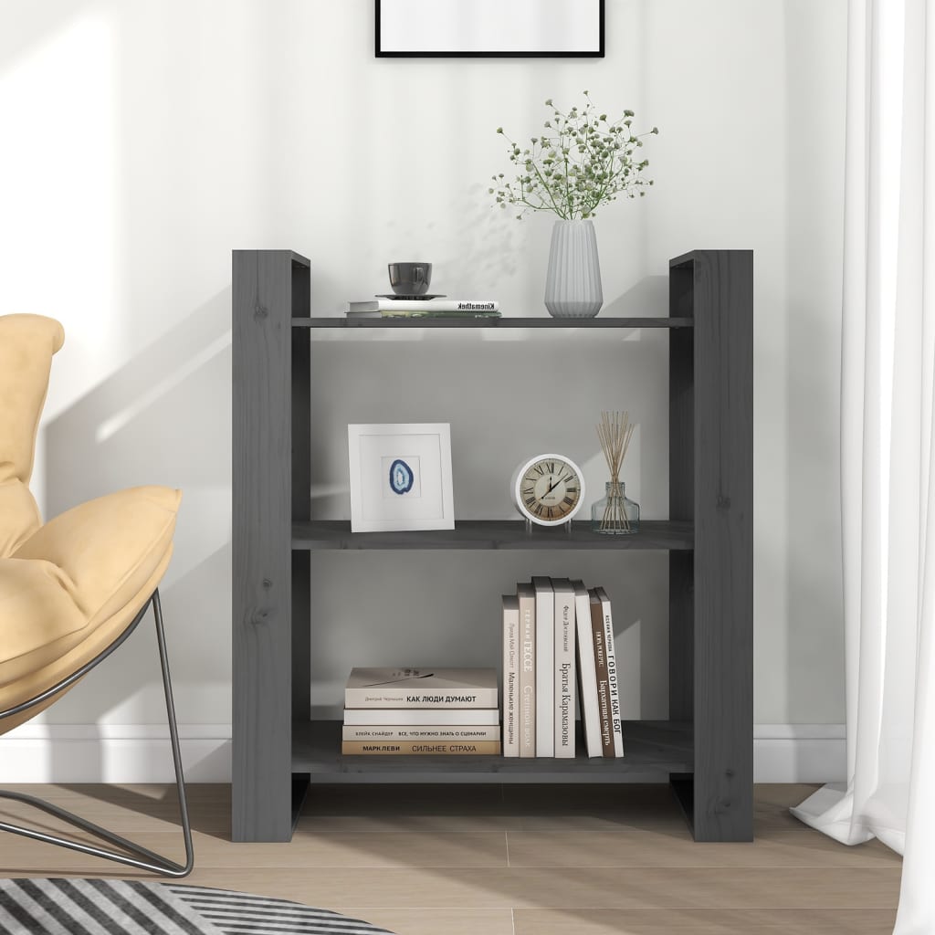 Bookshelf Room Divider Grey 80 x 35 x 91 cm Solid Pine Wood