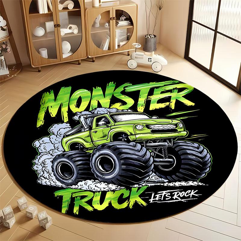 "Vibrant Monster Truck Rug for Kids' Rooms" round carpet for home sofa bedroom, gift