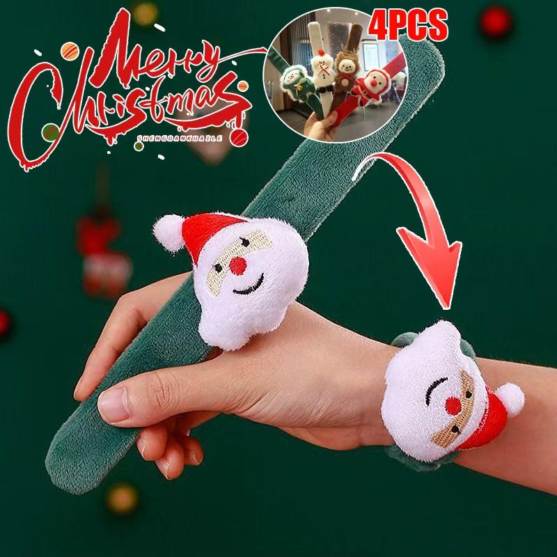 1/4pcsChristmas Snap Bracelet Plush Elk Snowman Design for Kids Party Games Xmas New Year Gift