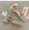 Gentle and Simple Bow Small Thick Heel High Heels Women's 2025 New Summer Pearl French Mary Jane Shoes