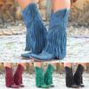 Women's Leather Square Toe Tassel Low-heeled Shoes Western  Cowboy Boots