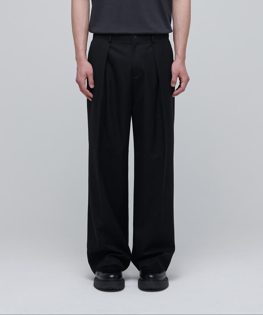 MUSINSA STANDARD Wool Blend Reverse Tuck Wide Slacks [Black]
